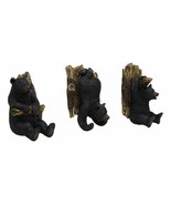 Whimsical Rustic 3 Acrobatic Black Bears Hanging On Tree Wall Hooks Set - £31.45 GBP