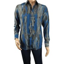 Men Sports Shirt by DE-NIKO Long Sleeves Fashion Print Modal Nk20188 Teal Blue image 3