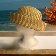 Natural 100% Straw Rounded Brim Derby Style Hat One Size Vtg A.B.C. Beach - $19.79