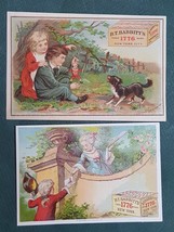 Lot 1880s Antique 2pc Babbitt&#39;s Yeast Puppet Dog Fashion Ny Victorian Trade Card - £30.82 GBP