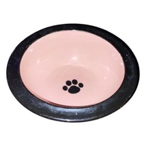 Paw Print Handcrafted Pet Bowl Pink &amp; Black Round Stoneware Food Water D... - $15.84