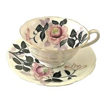 Teacup &amp; Saucer Chugai China Hand Painted Roses &amp; Leaves Vintage Japan - £21.33 GBP