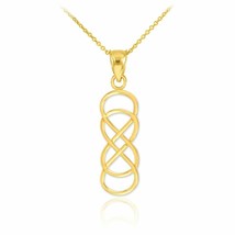 14K Solid Real Yellow Gold Vertical Infinity Double Knot Pendant Necklace - £153.75 GBP+