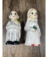 Vintage Bride Groom Double Faced Salt Pepper Shakers 1970s - $13.99