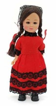 Vintage Nationality Doll Spain Dress Red Black Sleeping Eyes Toy Brunette - £8.69 GBP