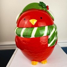 Pier 1 Imports Hand Painted Cardinal Earthenware Cookie Jar - $38.61