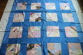 Vtg Handmade Quilt Top Crazy Patch Blocks 77.5x88 Blanket Fabric - £39.45 GBP