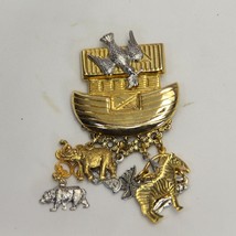 Noahs Ark Pin Assorted Animal Dangle Charms Elephant Zebra Dove Bear - $292.08 MXN