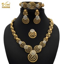 Dubai Jewelry Sets For Women Bridal Necklace Earrings Bracelet Ring Indian Afric - £34.50 GBP