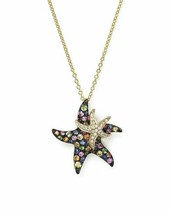 Multi Color Gemstone &amp; diamond Starfish Pendant Necklace 14k Yellow Gold Over  - £99.47 GBP