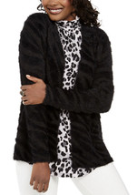 NWT Women&#39;s JM Collection Black Animal-Print Eyelash Cardigan Sweater Sz... - £23.50 GBP
