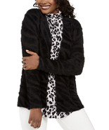 NWT Women&#39;s JM Collection Black Animal-Print Eyelash Cardigan Sweater Sz... - £23.46 GBP