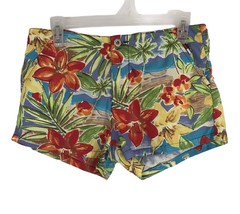 Tommy Jeans Womens Shorts Size 7 Blue Orange Hawaiian Floral Casual Shorts  - £14.56 GBP