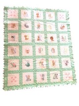 Handmade Precious Moments Baby Crib Quilt Alphabet Cross stitch Blocks Blanket - £68.55 GBP
