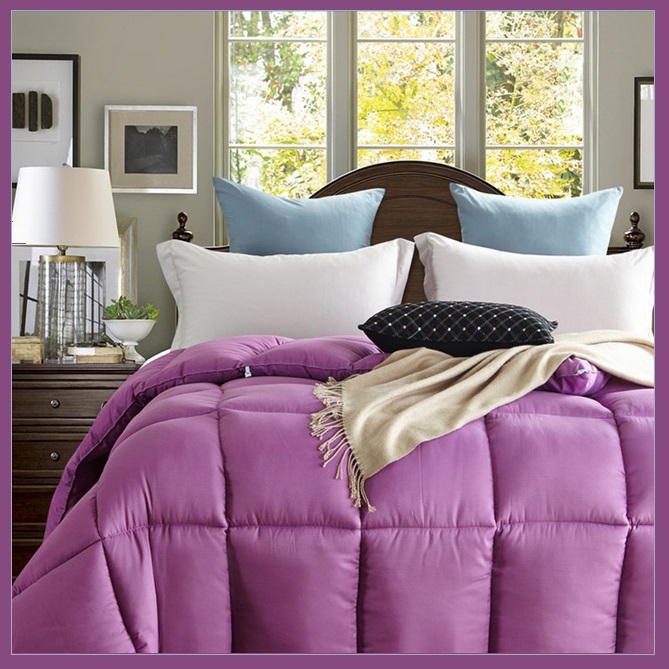 King Size Purple Jacquard Weave Silk Quilted White Duck Down Duvet Comforter