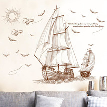 Cartoon Pirate Ship Sailing Wall Stickers for Kids Rooms Boys Removable Vin - £16.22 GBP