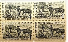 U S Stamp -  Silver Centennial 1859-1959 4 Cent Postage Stamps Plate Block  - £2.36 GBP