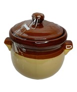 Vintage Ceramic Brown Tan Glaze Soup Crock Bean Pot Handmade Made in Taiwan - £19.38 GBP