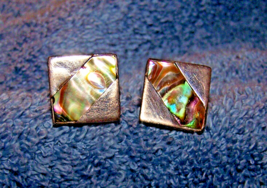 Vintage Square Sterling Silver Inlaid Abalone  Cuff Links-Estate Sale Find - £11.06 GBP