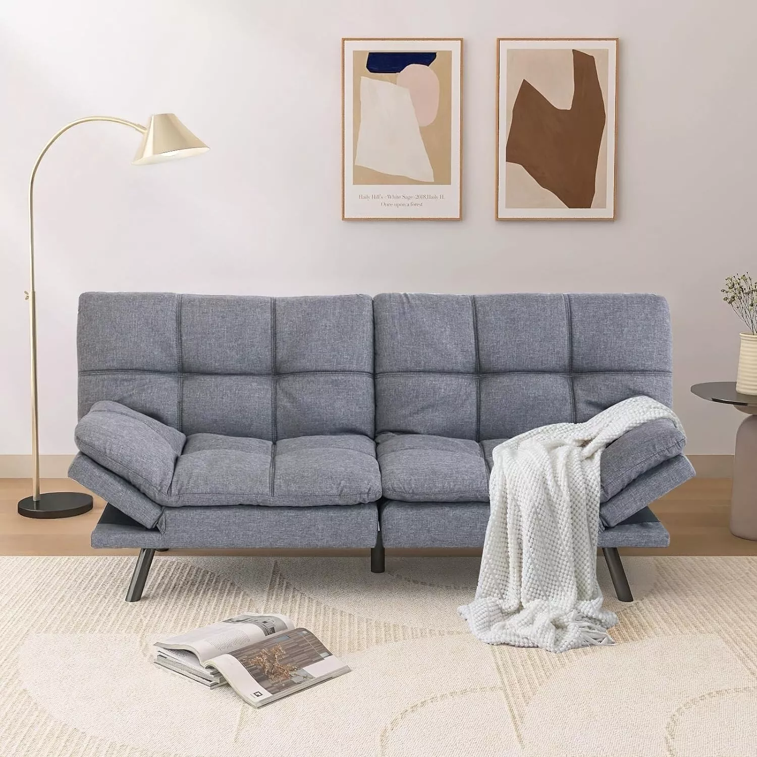 Gray Memory Foam Fabric Futon Sleeper Sofa Bed: Modern Recliner Couch - $397.33 CAD