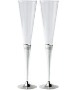 Wedgwood Crystal Simply Wish Toasting Flutes 2 Silver Stem Wedding #4002... - £50.32 GBP