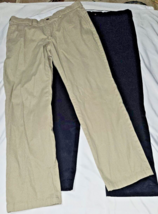 2 pair GEORGE Men&#39;s pants Khaki black Flat Front Classic Fit 33x30 cotton poly - £12.66 GBP