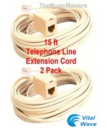 2X Ivory Almond 15ft Home Telephone Extension Cord Phone Cable Wire RJ11... - £9.63 GBP