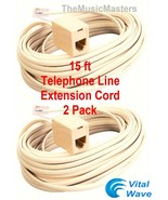 2X Ivory Almond 15ft Home Telephone Extension Cord Phone Cable Wire RJ11... - £9.15 GBP