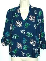 NWT Dragonfly Womens Floral Blouse Top Size XS Blue Plunge Neck Long Sleeve - $15.25