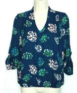 NWT Dragonfly Womens Floral Blouse Top Size XS Blue Plunge Neck Long Sleeve - $15.25