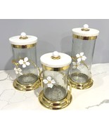 Glass Canister with Gold Branch and White Marble Lid Set of 3 - £131.41 GBP
