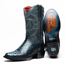 KANSAS Genuine Snake Skin Cowboy Boot from the Western Collection Black Blue image 3