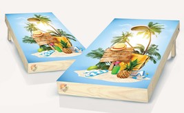 Beach Paradise Palm Trees  Cornhole Board Vinyl Wrap Laminated Decal Sticker Set - £42.48 GBP