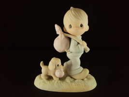 Precious Moments Figurine E-0525, You Can&#39;t Run Away From God, Flower Mark, 1983 - £31.46 GBP