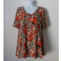 LulaRoe Red Floral V-Neck Top Tunic Blouse Women size Medium Simply Comf... - £11.64 GBP