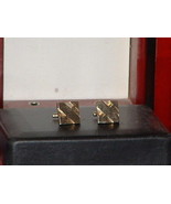 Men’s Retro Square 3-D Etched Design Pre-Owned Gold Tone Cufflinks - $8.15 CAD