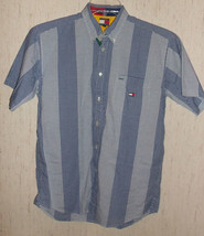 Boys Tommy Hilfiger Blue & White Plaid & Stripe Shirt Size Xl - £14.63 GBP