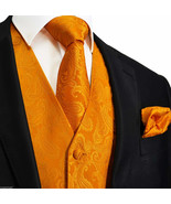 ORANGE XS to 6XL Paisley Tuxedo Suit Dress Vest Waistcoat &amp; Neck tie Han... - £19.92 GBP