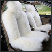 Fluffy Pure White Luxury Australian Lambskin Wool Fur Seat Cover Protectors - £214.19 GBP