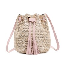 Drawstring Women&#39;s Straw Bucket Bag Summer Woven Shoulder Bags Shopping Purse Be - £13.31 GBP