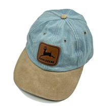 Vintage John Deere Denim Blue Hat Leather Patch Strapback Adjustable Cap... - $49.49