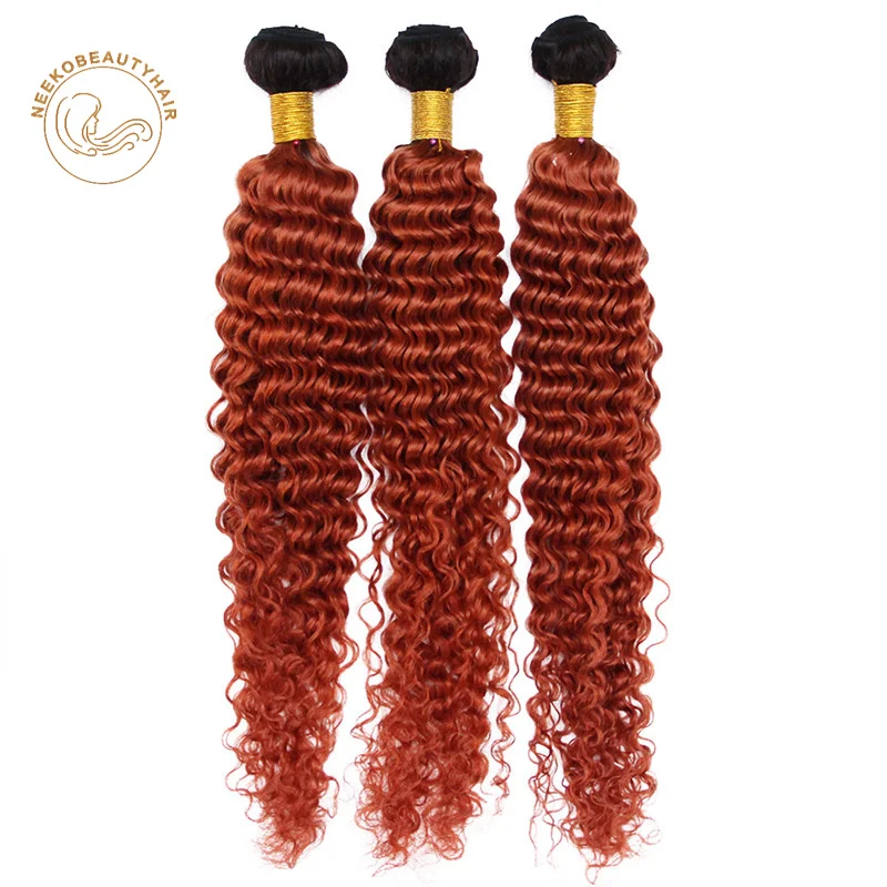 Deep Wave Ombre 1B 350 Ginger Brown Human Hair Bundles with Closure Remy... - £38.75 GBP+