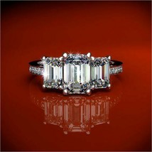 Solid 14K White Gold 2.75Ct Emerald Cut Simulated Diamond Engagement Ring Size 6 - £199.44 GBP