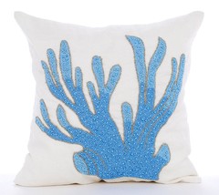 Sea Weeds 16&quot;x16&quot; Silk Aqua Blue Pillows Cover, Coral Treasure - £24.06 GBP+