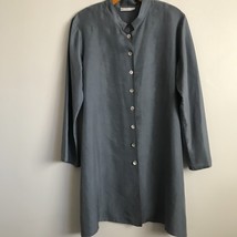 Bryn Walker Tunic Dress S Gray Silk Collarless Button Down Lagenlook Minimalist - £33.41 GBP