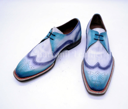 Hand Patina Leather New Handmade Derby Lace up Dress Leather Men Custom Shoes - £128.92 GBP+