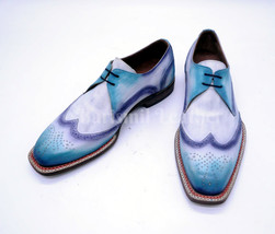 Hand Patina Leather New Handmade Derby Lace up Dress Leather Men Custom Shoes - £129.88 GBP+