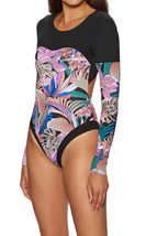 Hurley Max Palm Paradise Long Sleeve Bodysuit Swimsuit SZ S/P Black Multi - £51.76 GBP