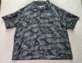 Van Heusen Shirt Men Size 3XL Black Hawaiian 100% Polyester Collared Button Down - £14.58 GBP