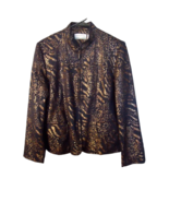 Alfred Dunner Band Collar Neck Full Zip Jacket 12P Black Gold Animal Print - $28.70